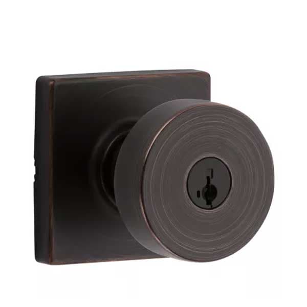 Kwikset: Pismo Entry Door Knob with Square Rose / Venetian Bronze  / with SmartKey Technology